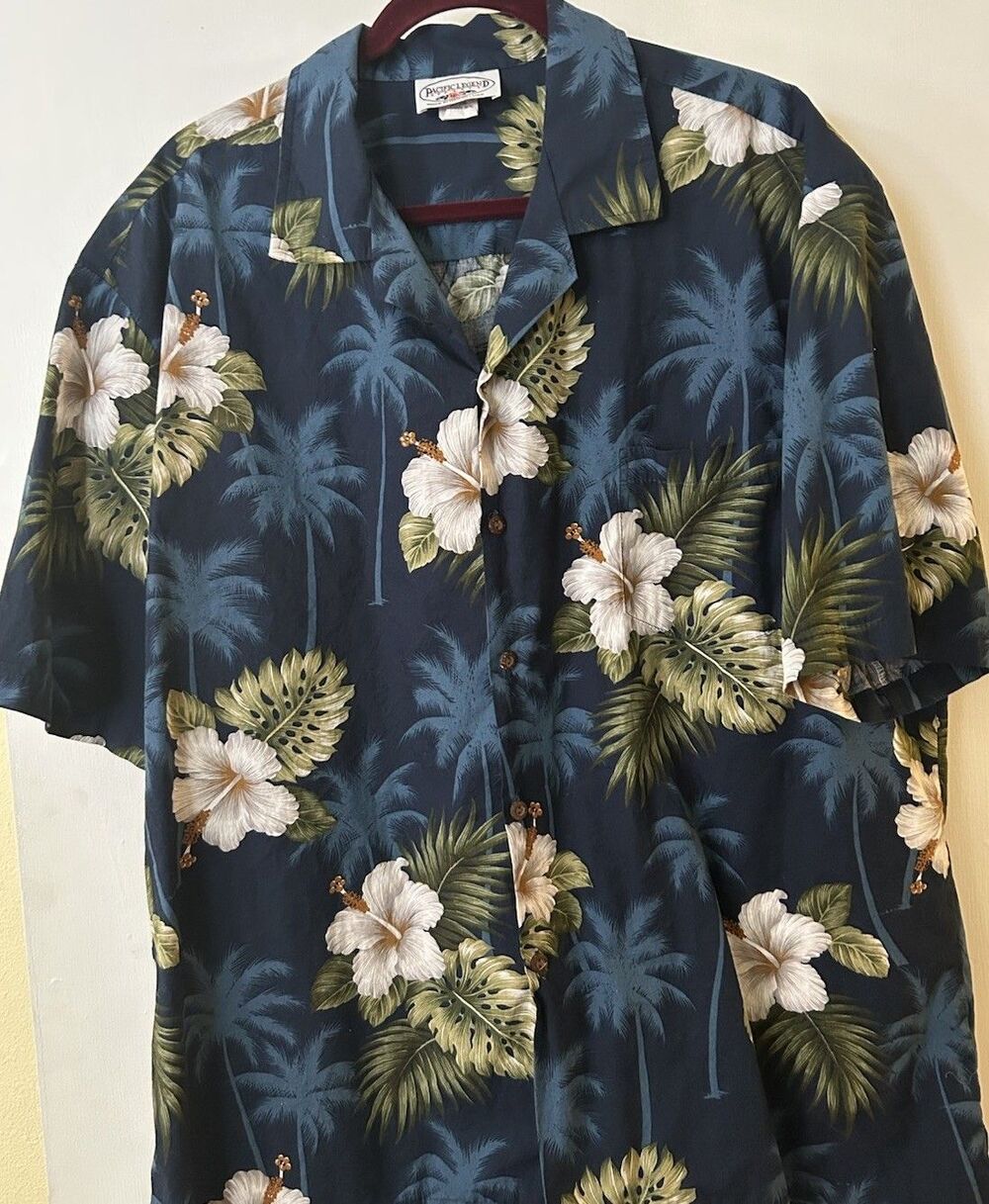 Pacific Legend Men's 2XL Blue/White/Green Floral Hawaiian SS Button-Up Shirt